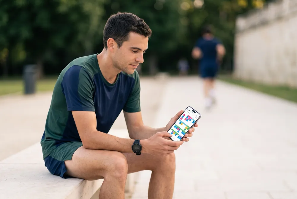 Coureur consultant son plan d'entraînement